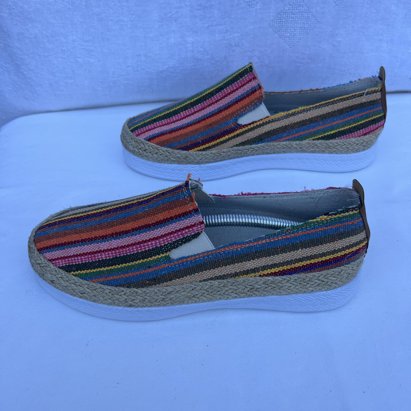 Colorful Striped Espadrille Slip On Shoes Lightweight Woven Boho Size 39