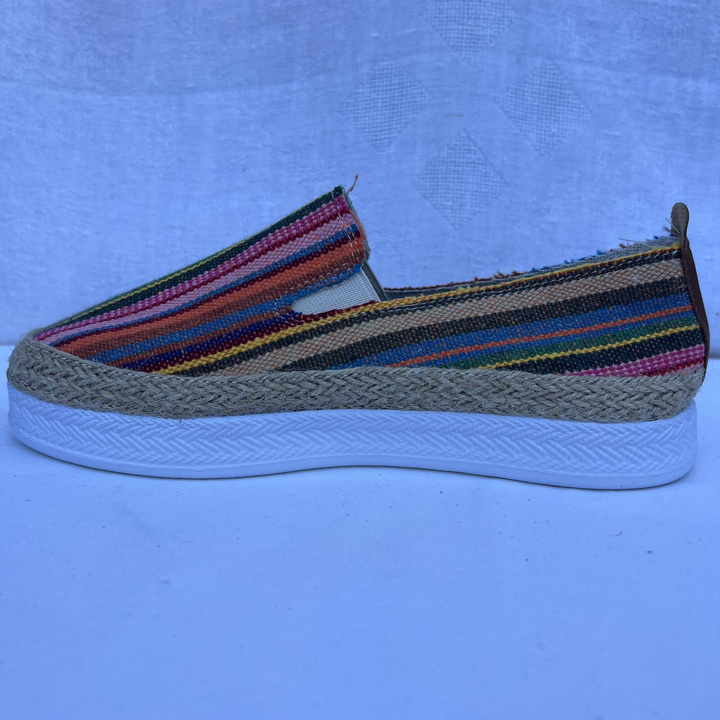 Colorful Striped Espadrille Slip On Shoes Lightweight Woven Boho Size 39