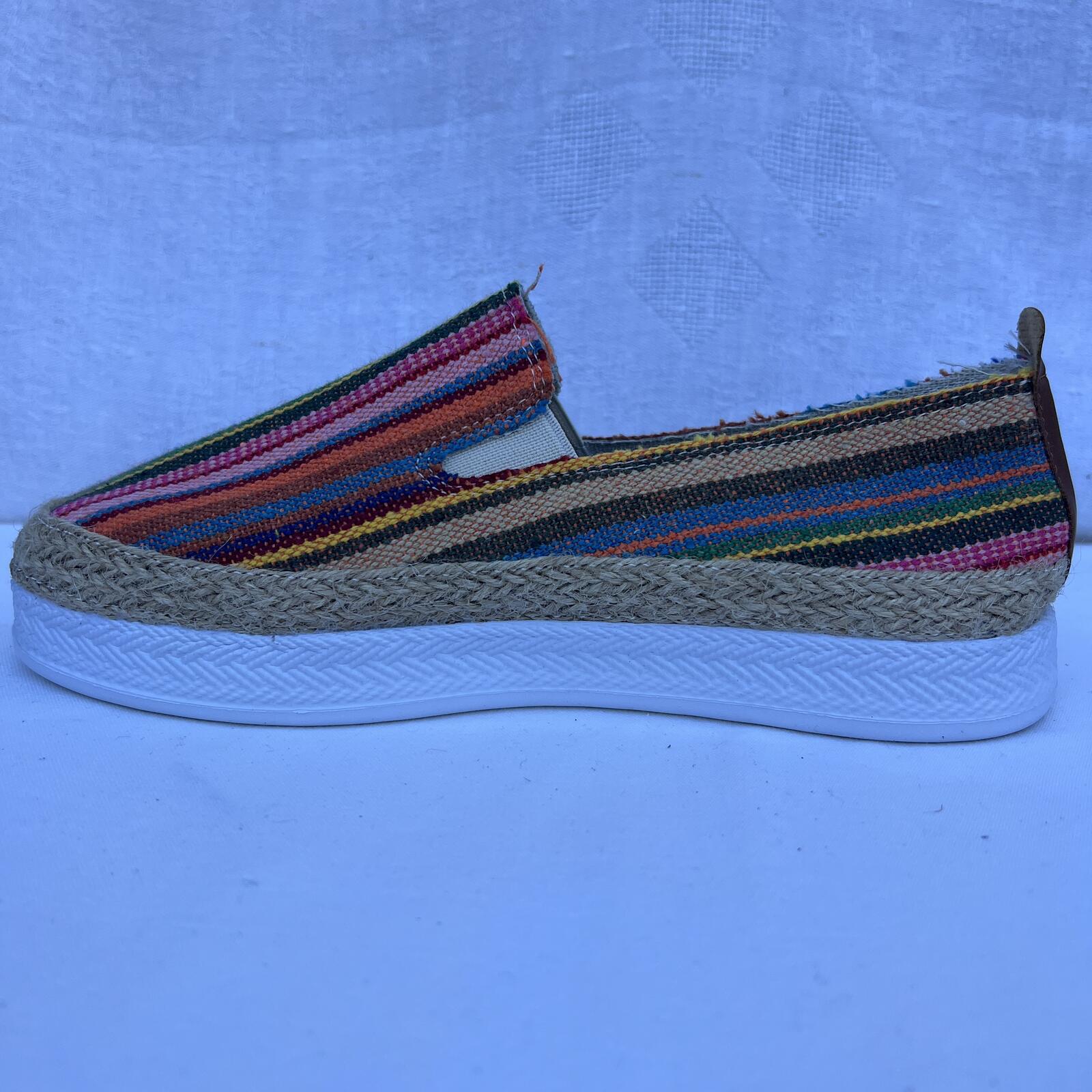 Colorful Striped Espadrille Slip On Shoes Lightweight Woven Boho Size 39