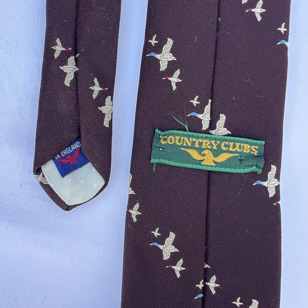 Vintage Country Clubs Duck Tie Brown Novelty Birds Hunting Necktie