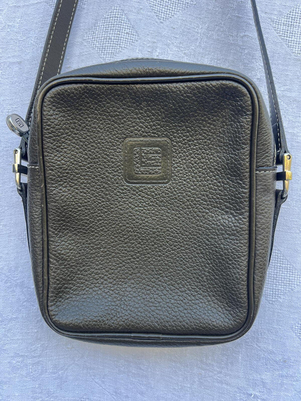 Vintage Guy Laroche Brown Leather Crossbody Bag Small Square Minimalist