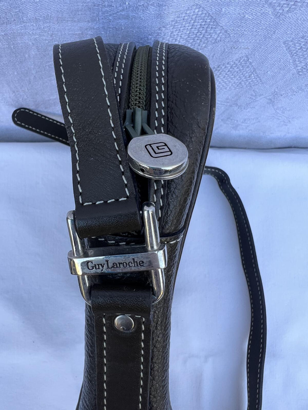 Vintage Guy Laroche Brown Leather Crossbody Bag Small Square Minimalist