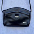 Vintage Liz Claiborne Black Leather Shoulder Bag Gold Chain Accent Purse