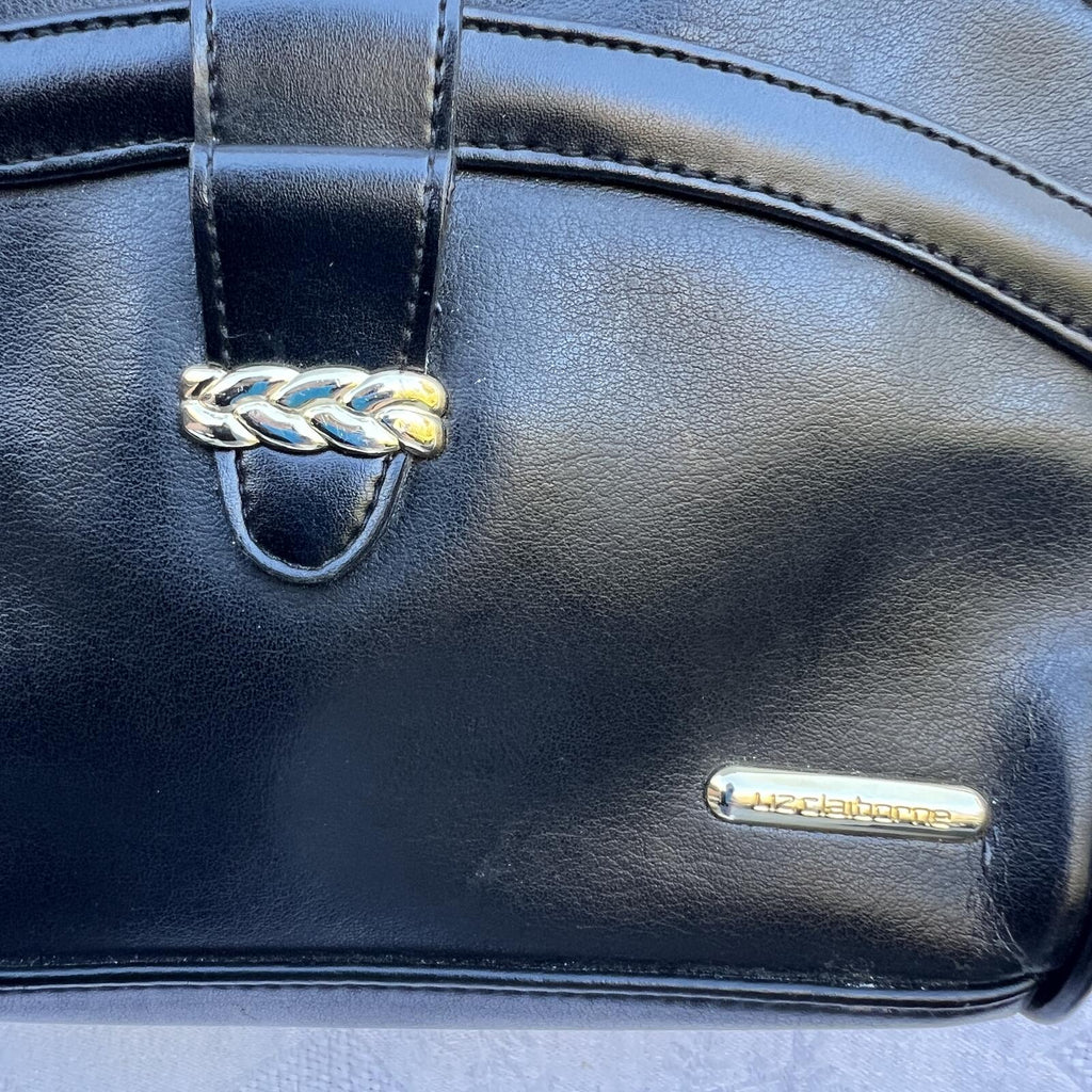 Vintage Liz Claiborne Black Leather Shoulder Bag Gold Chain Accent Purse