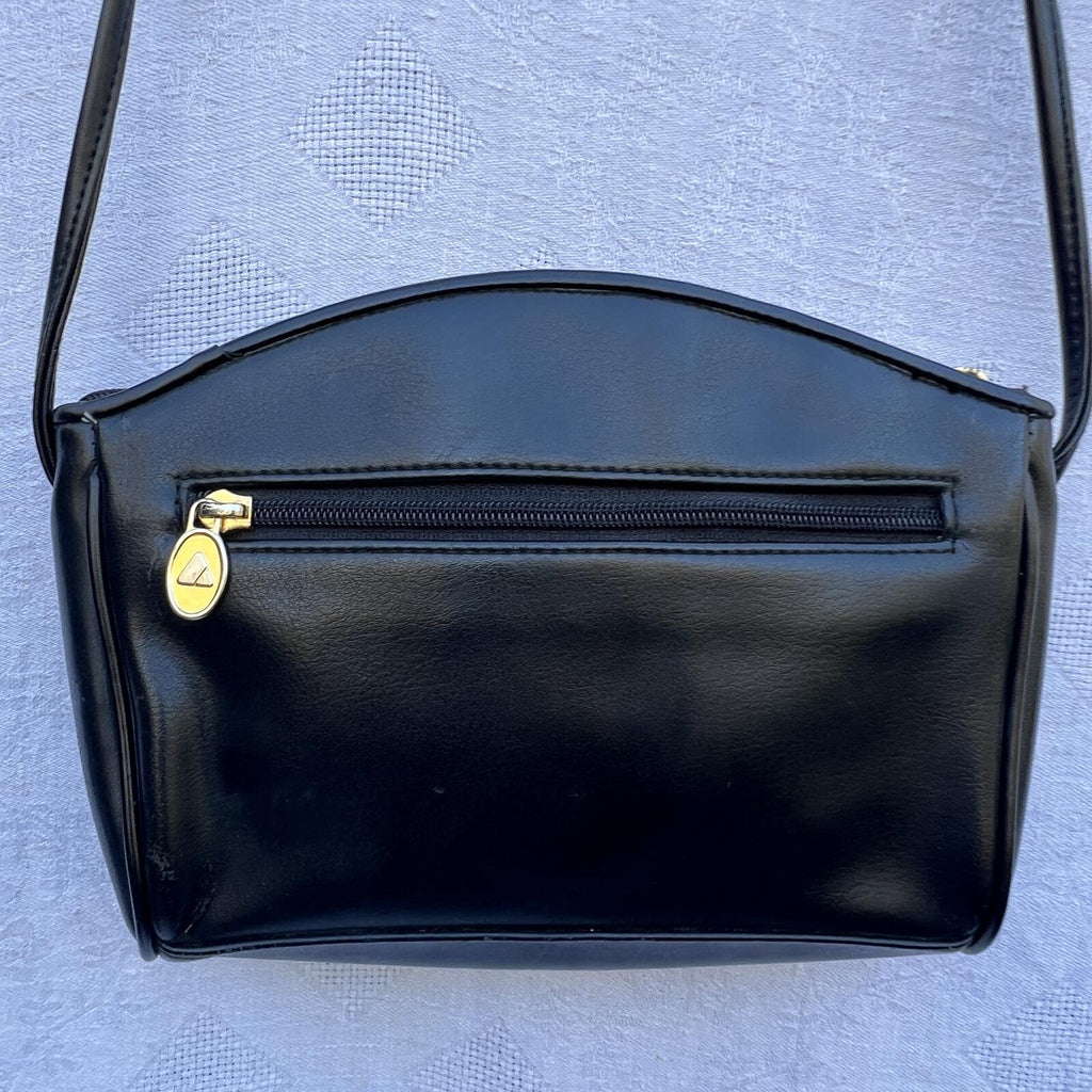 Vintage Liz Claiborne Black Leather Shoulder Bag Gold Chain Accent Purse