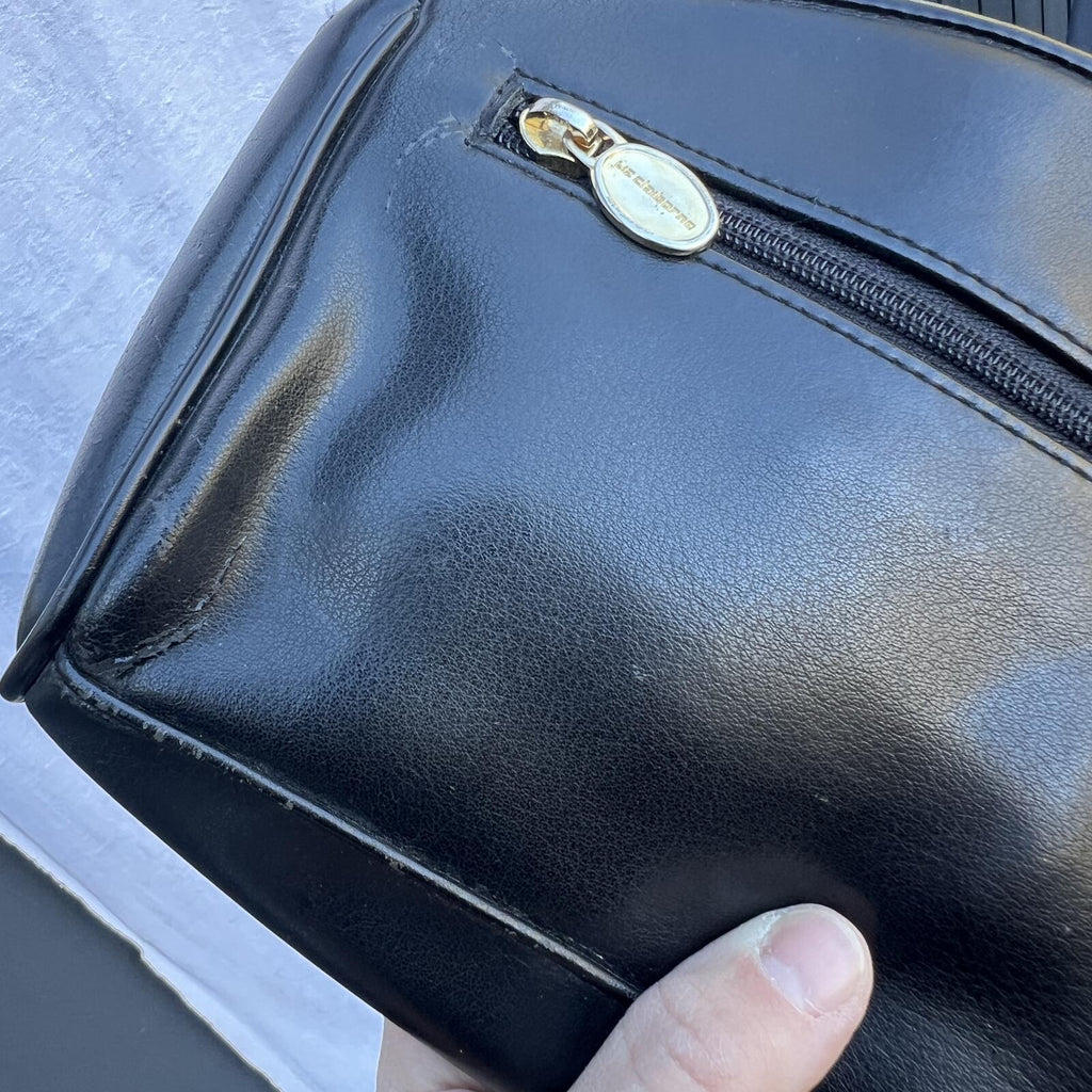Vintage Liz Claiborne Black Leather Shoulder Bag Gold Chain Accent Purse