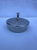 Vintage Glass Powder Jar Silver Lid Vanity Dish Trinket Box Art Deco