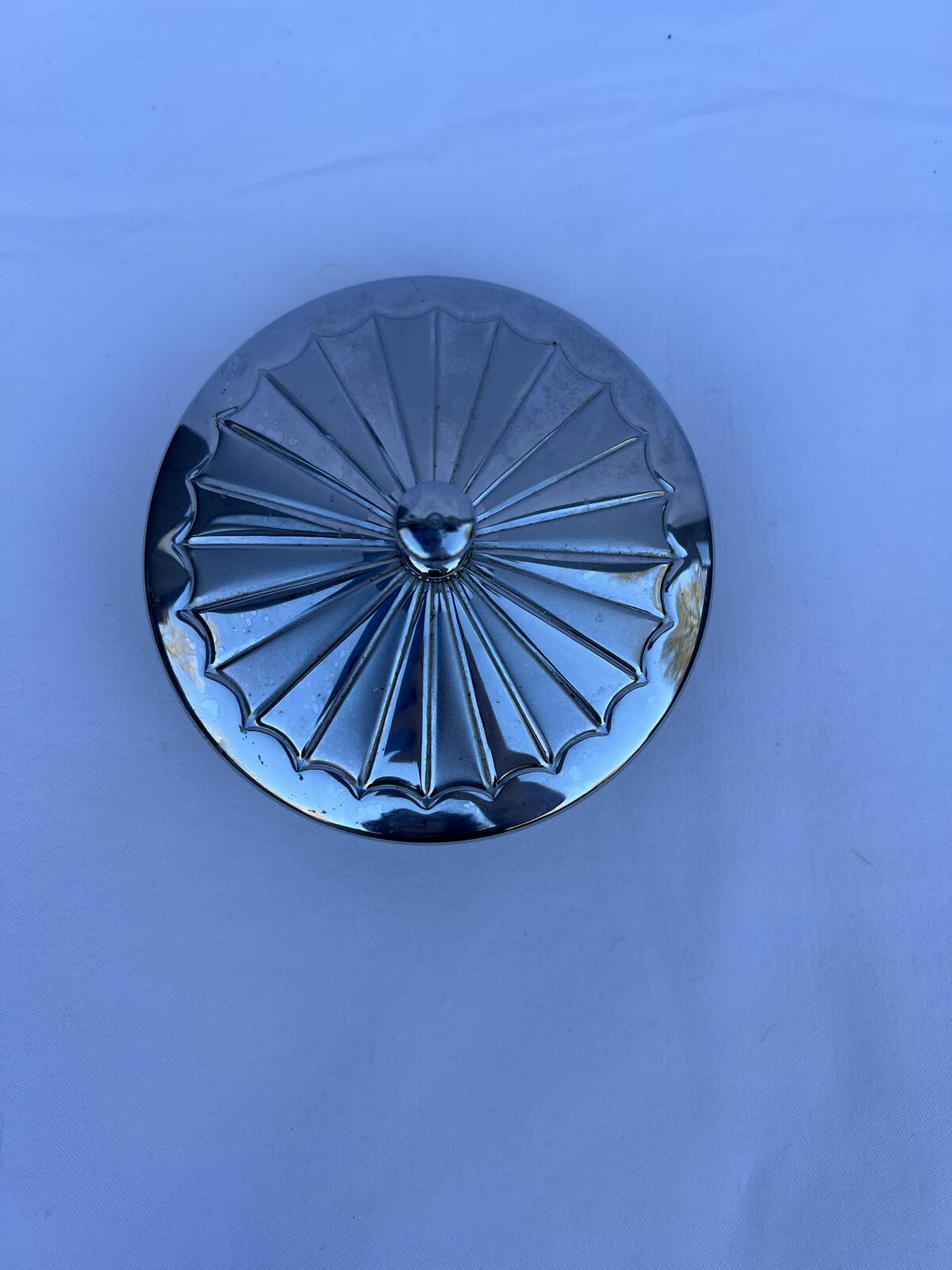 Vintage Glass Powder Jar Silver Lid Vanity Dish Trinket Box Art Deco