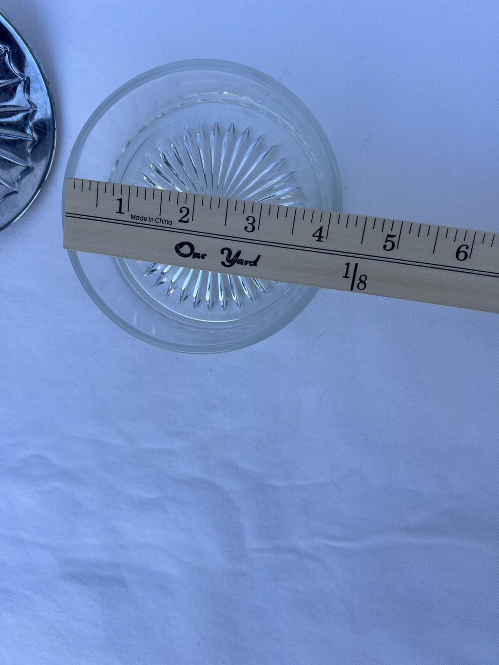 Vintage Glass Powder Jar Silver Lid Vanity Dish Trinket Box Art Deco