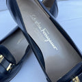 Vintage Ferragamo Black Leather Loafers Gold Gancini Italy Size 8 2A