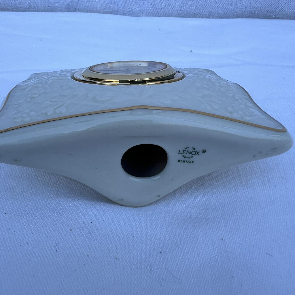 Lenox Porcelain Desk Clock Gold Trim Floral Embossed Quartz Vintage