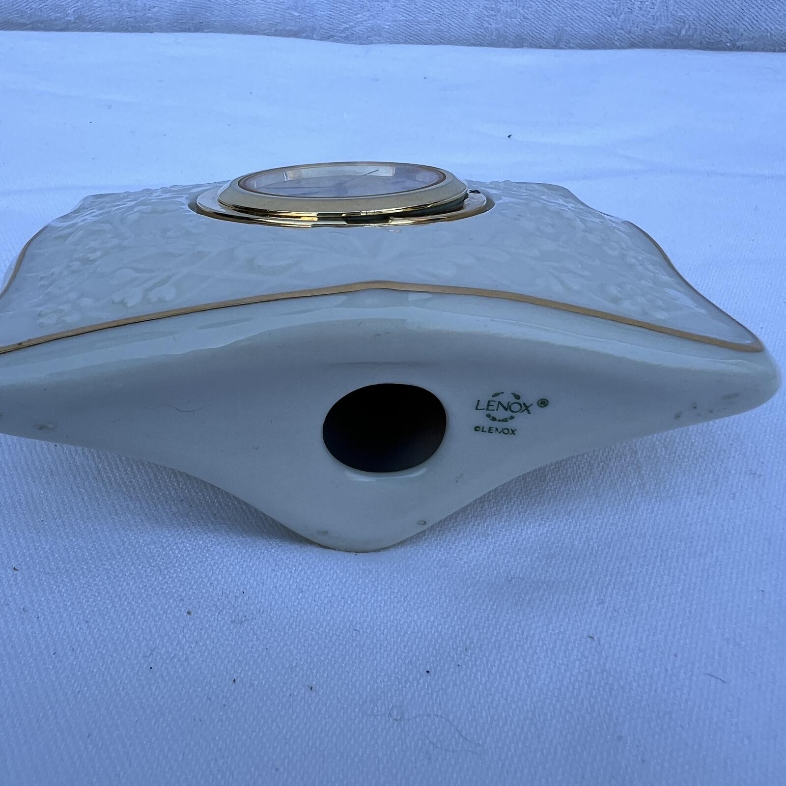 Lenox Porcelain Desk Clock Gold Trim Floral Embossed Quartz Vintage