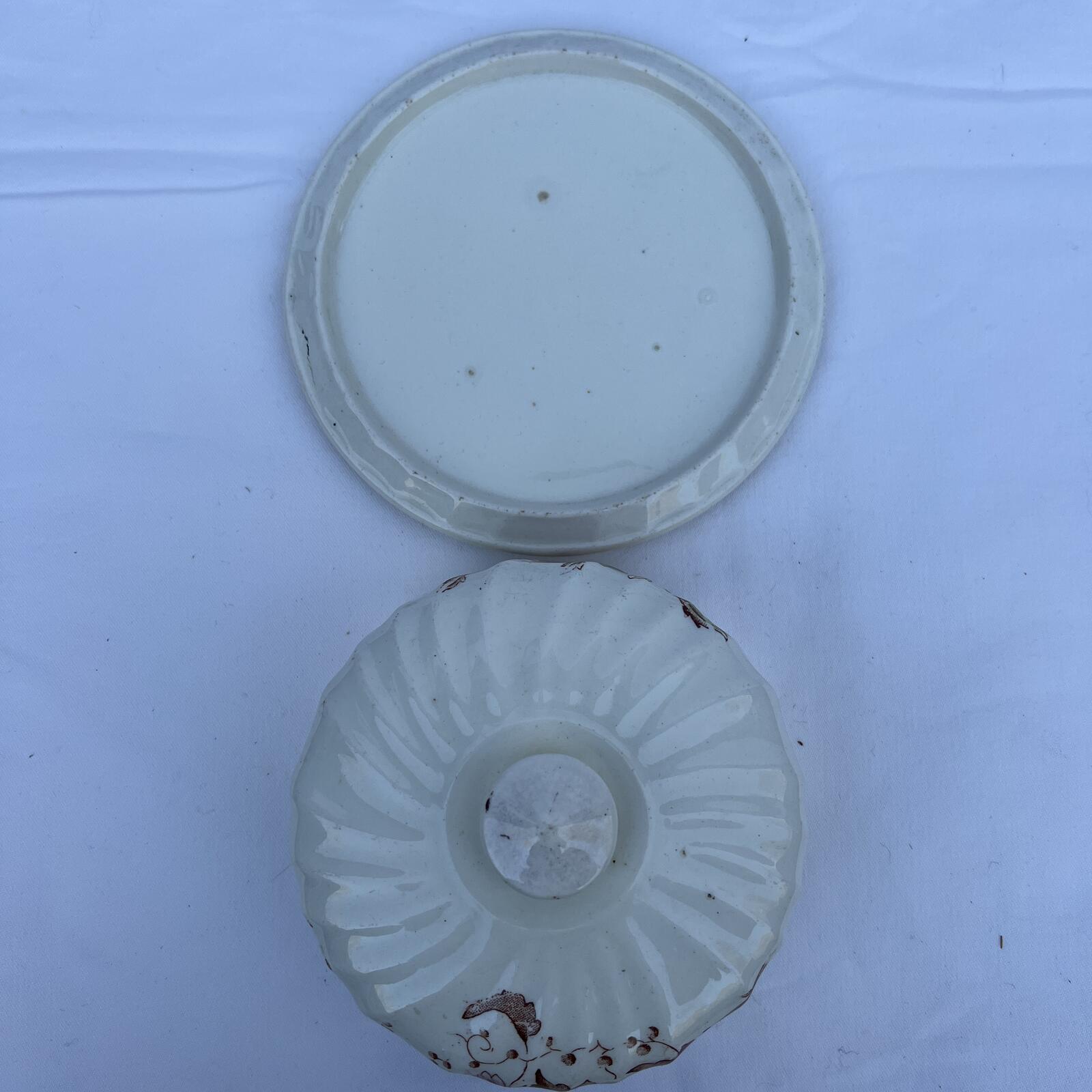 Vintage Floral Covered Butter /Cheese Dish Cream Glass Cottagecore Kitchen Decor