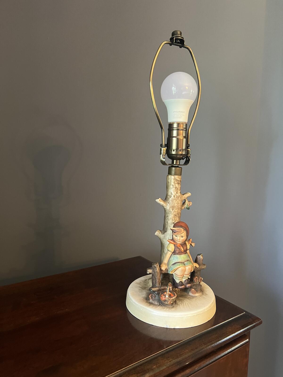 Goebel Hummel Lamp Girl on Bench Tree Vintage Figurine Base No Shade