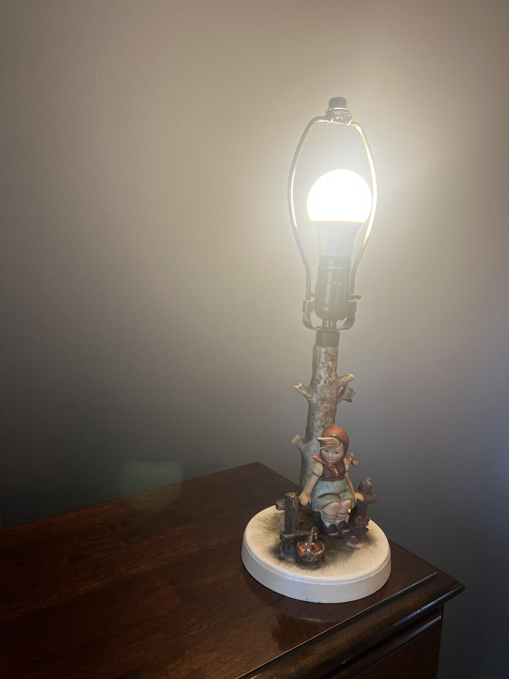 Goebel Hummel Lamp Girl on Bench Tree Vintage Figurine Base No Shade