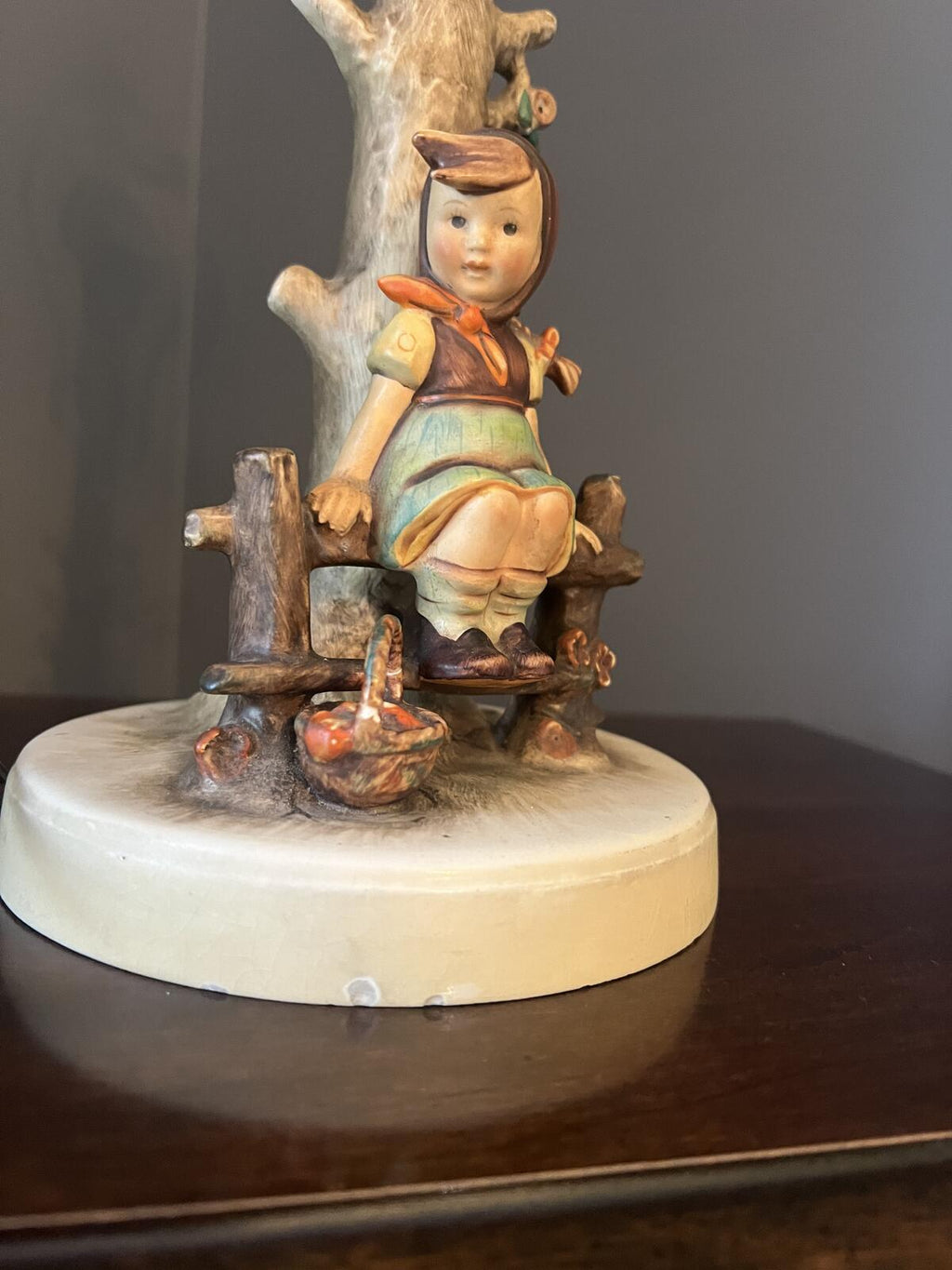Goebel Hummel Lamp Girl on Bench Tree Vintage Figurine Base No Shade