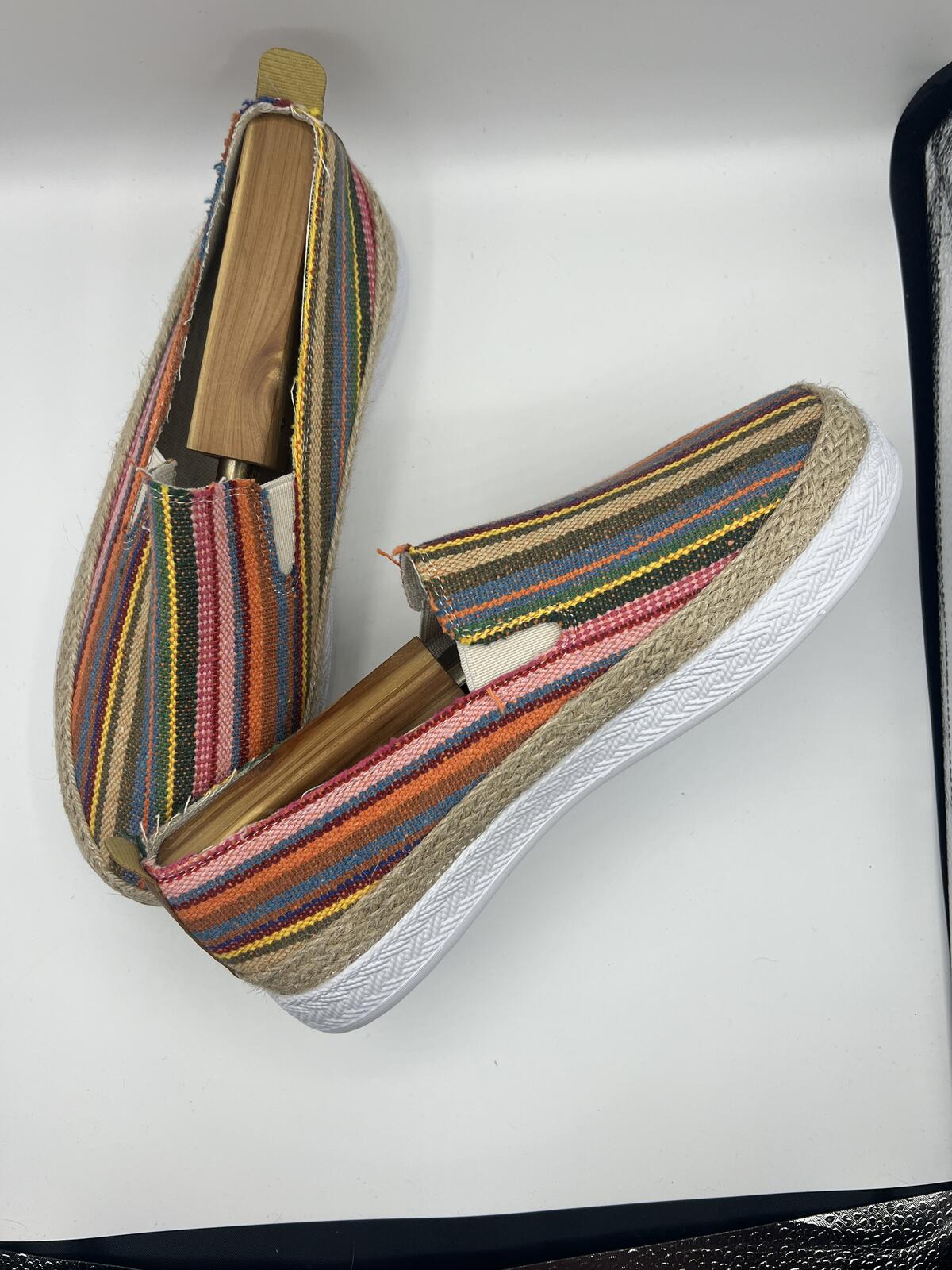 Colorful Striped Espadrille Slip On Shoes Lightweight Woven Boho Size 39