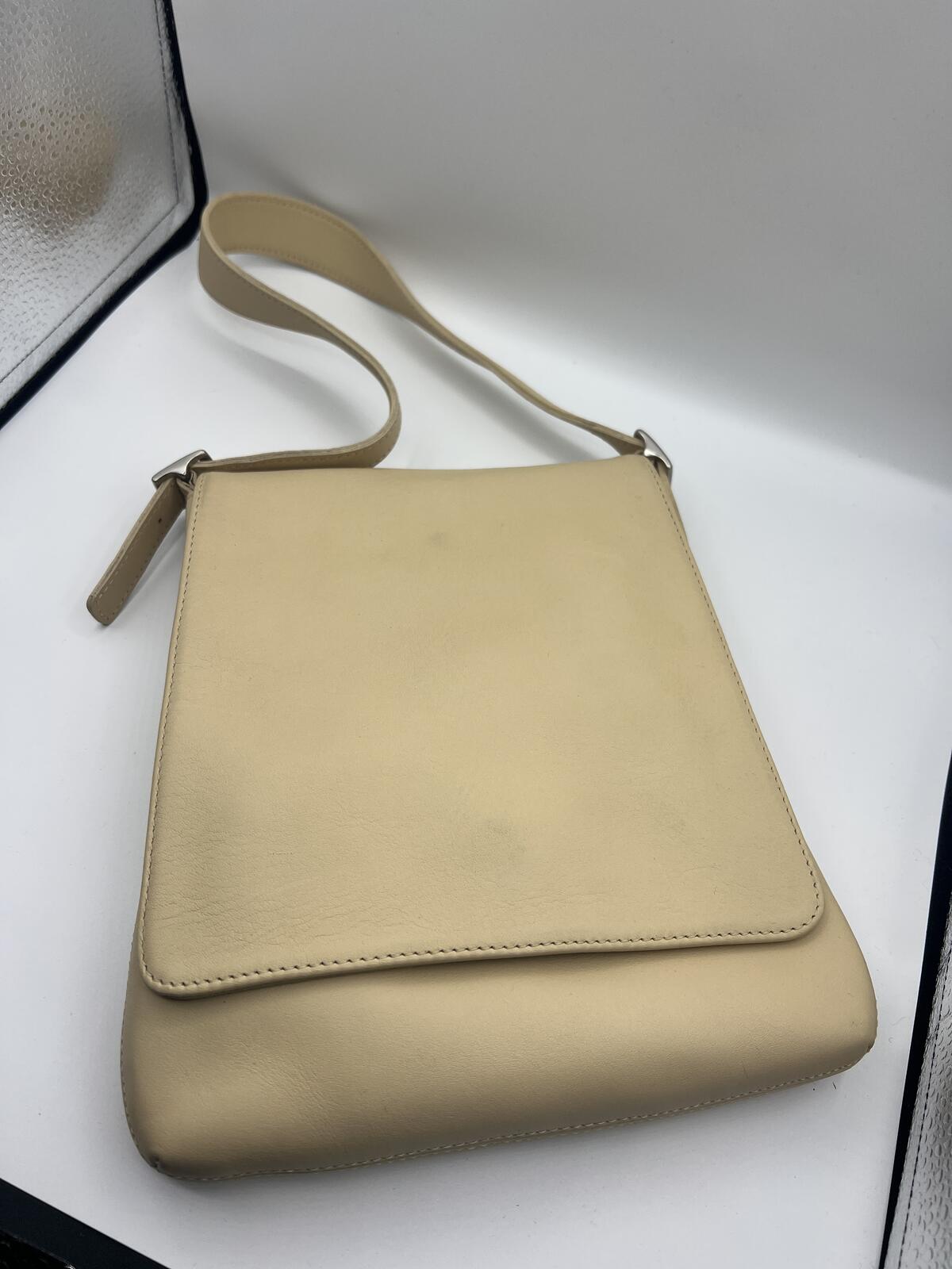 Vintage Coach 9408 Cream Leather Flap Shoulder Bag USA Minimalist EUC