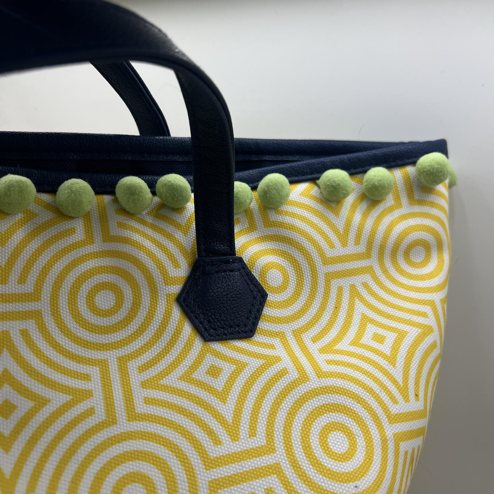 Clinique x Jonathan Adler Yellow Geometric Tote Pom Pom Beach Travel Bag