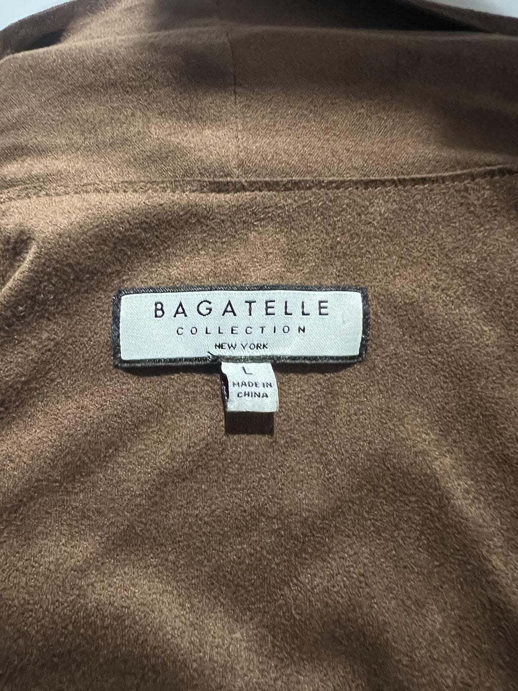 Bagatelle Faux Suede Jacket Womens L Brown Drape Open Front Moto Chic