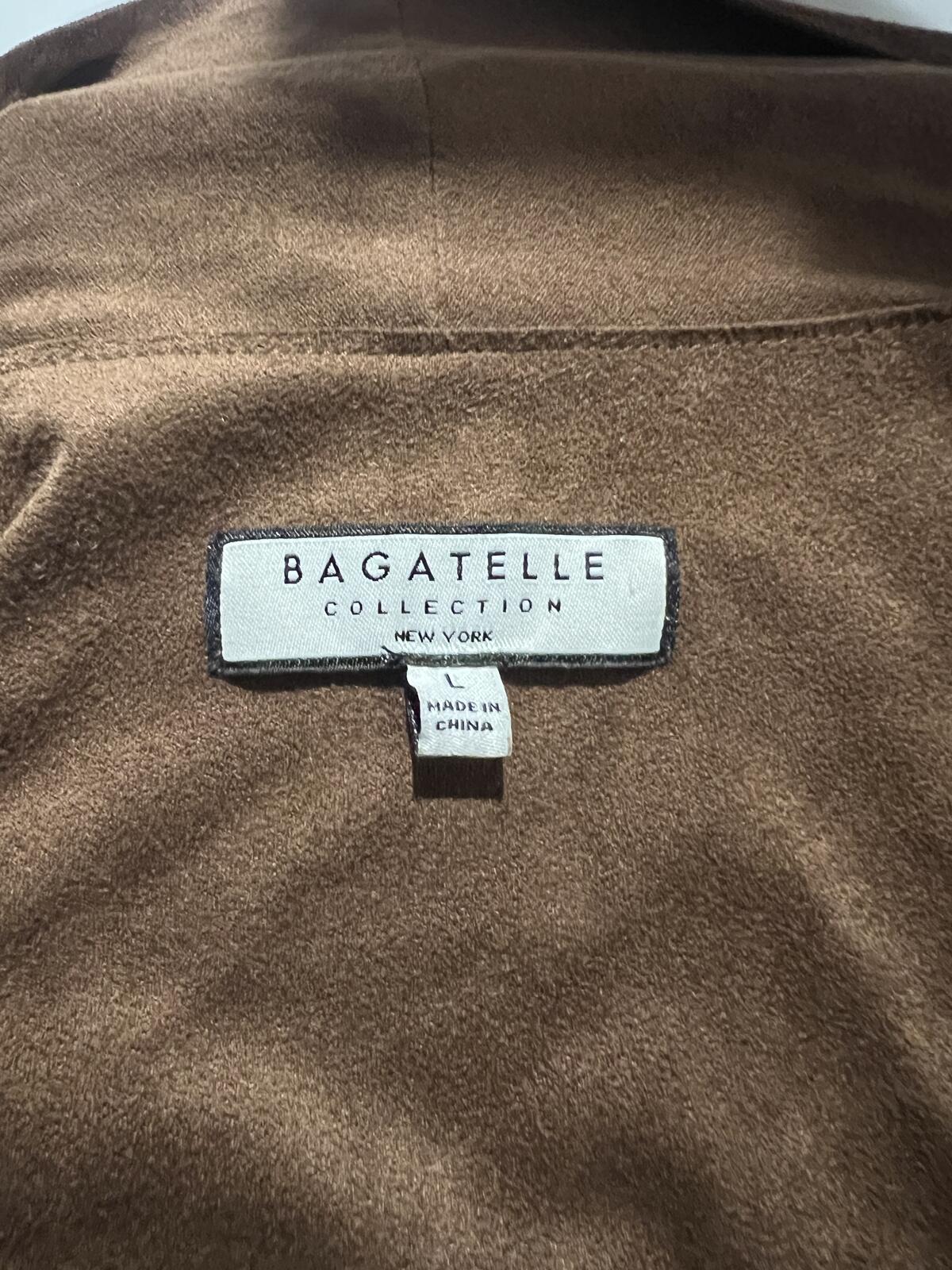 Bagatelle Faux Suede Jacket Womens L Brown Drape Open Front Moto Chic