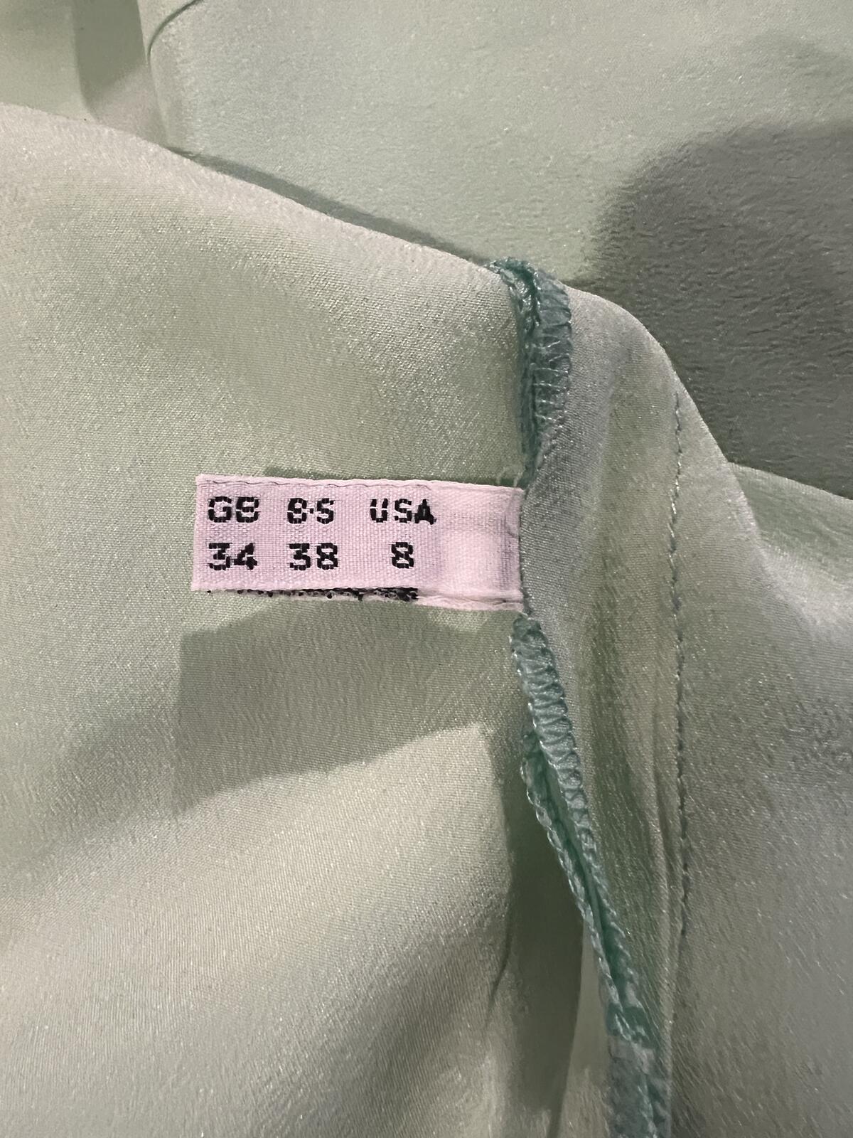 Mint Green 100% Silk Italian Blouse Short Sleeve Size 8 EU 42