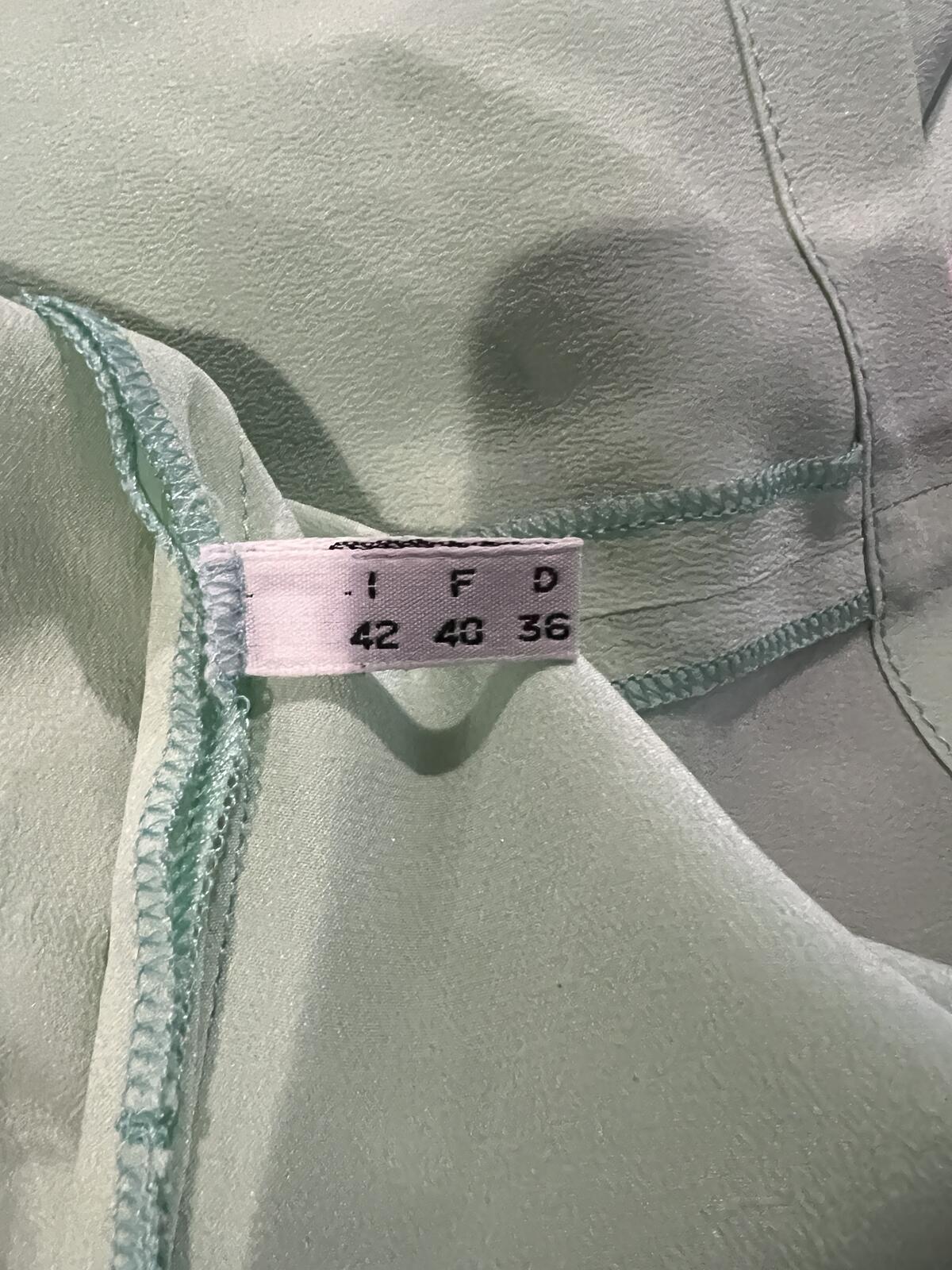 Mint Green 100% Silk Italian Blouse Short Sleeve Size 8 EU 42