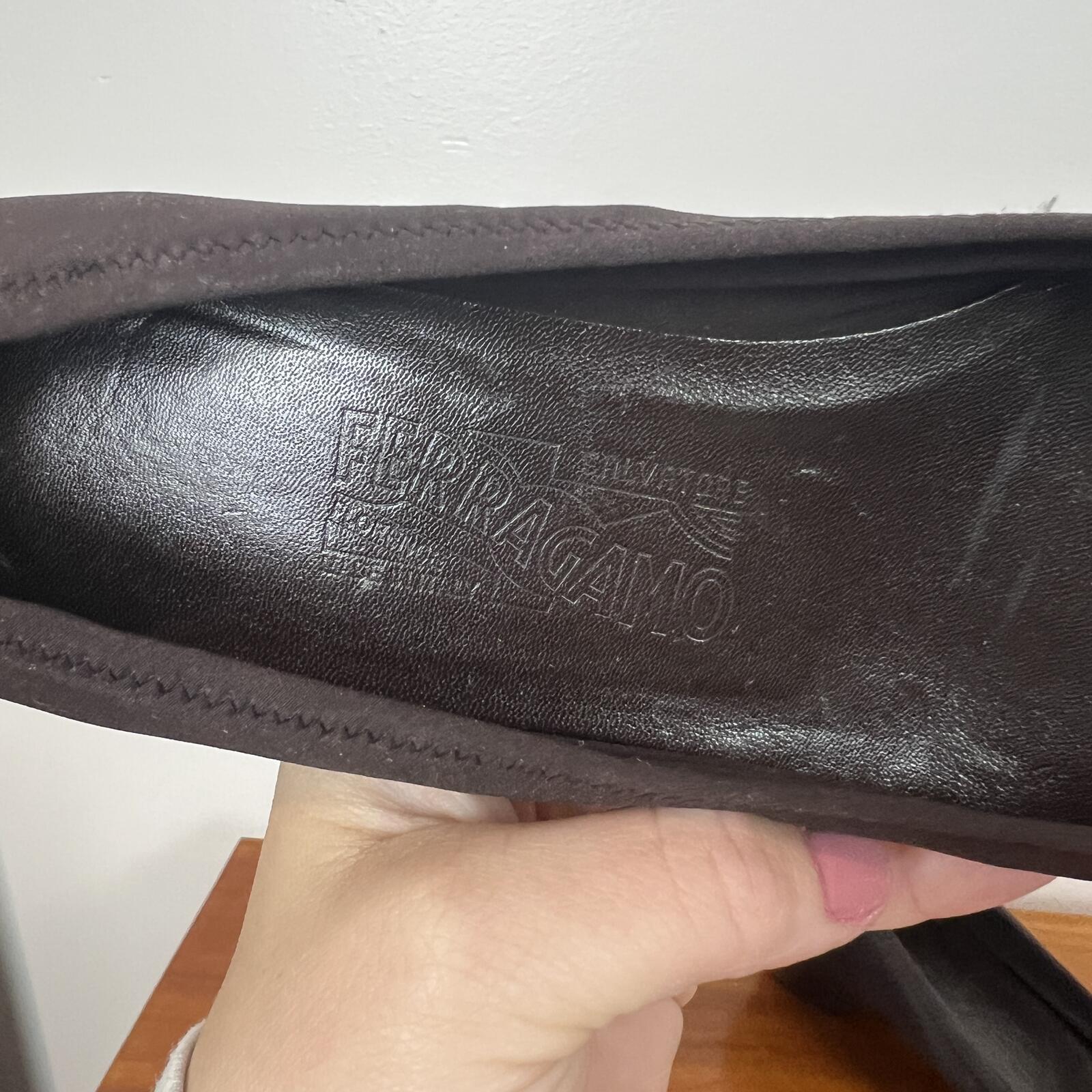 Salvatore Ferragamo Brown Low Heel Pumps Stretch Fabric Size 7.5 2A