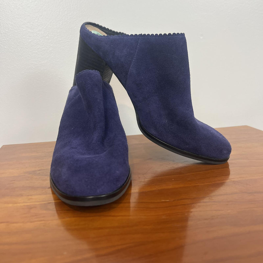 Via Spiga Deep Purple Suede Mule Heels Size 8.5 Block Heel NWOT