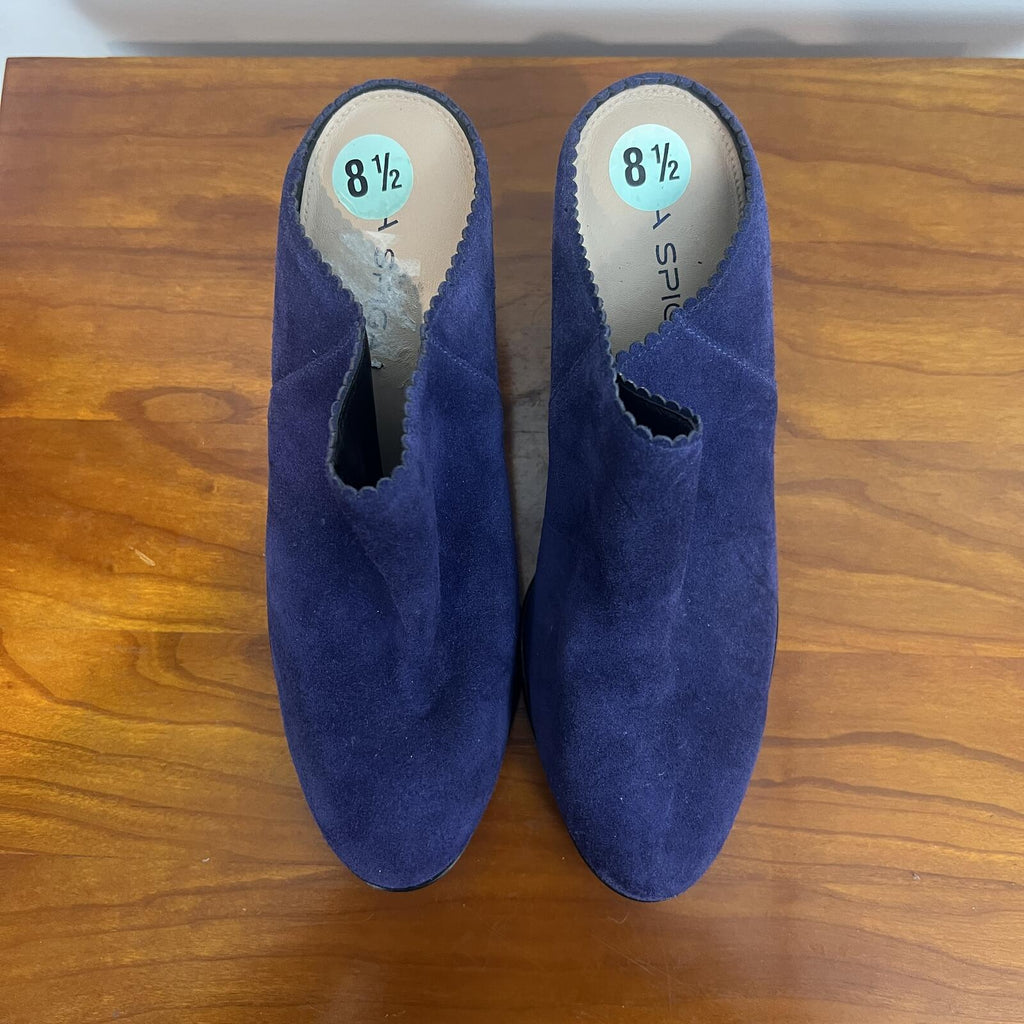 Via Spiga Deep Purple Suede Mule Heels Size 8.5 Block Heel NWOT