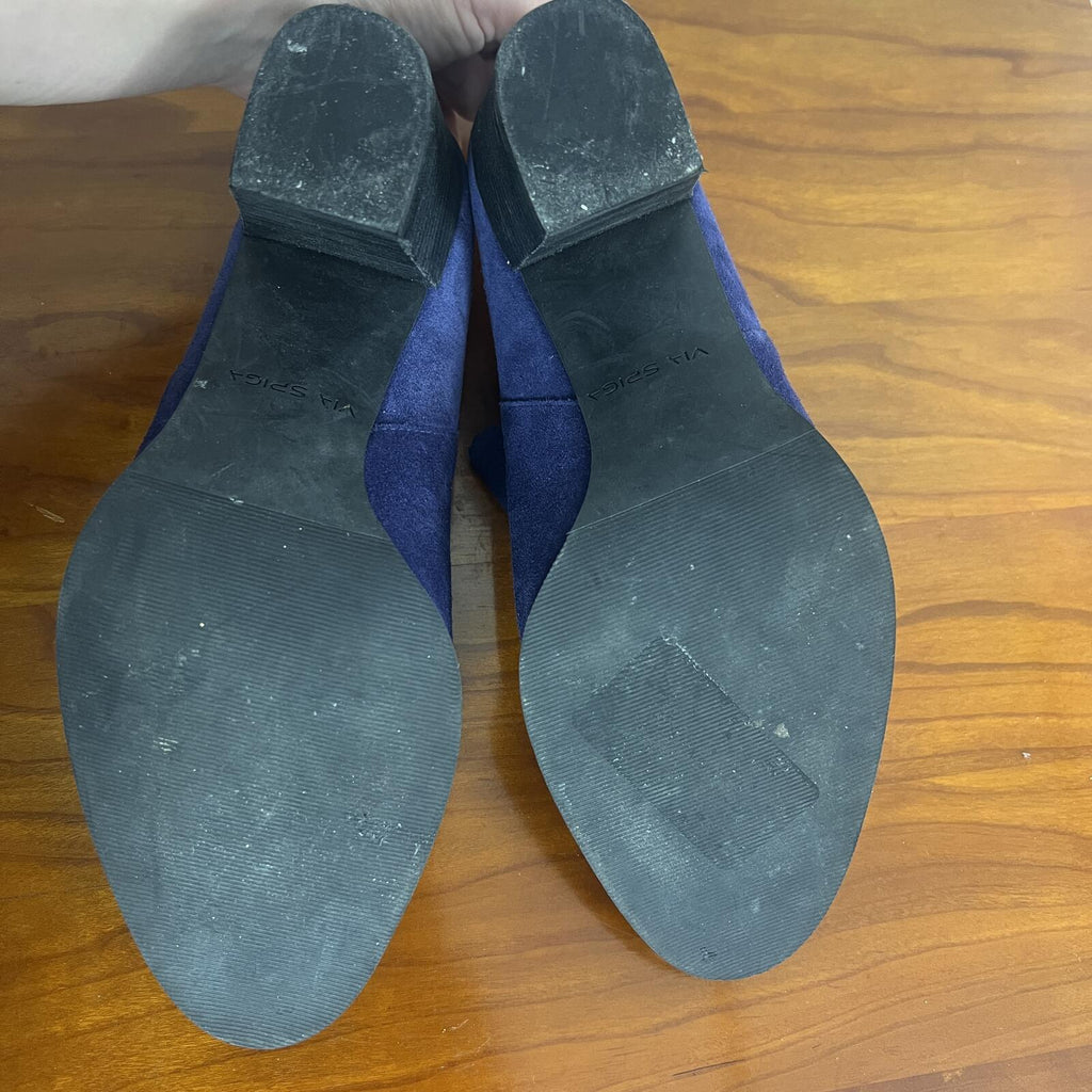 Via Spiga Deep Purple Suede Mule Heels Size 8.5 Block Heel NWOT