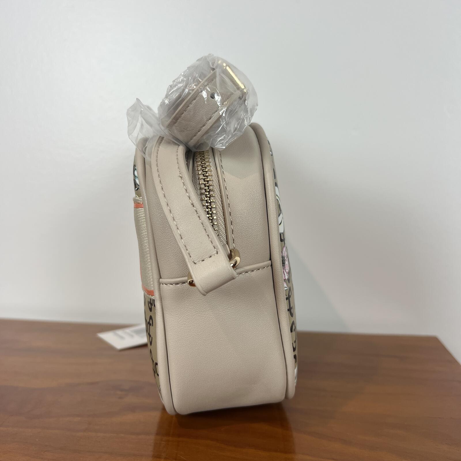 Cavalli Class Floral Logo Camera Crossbody Bag Beige NWT Strap