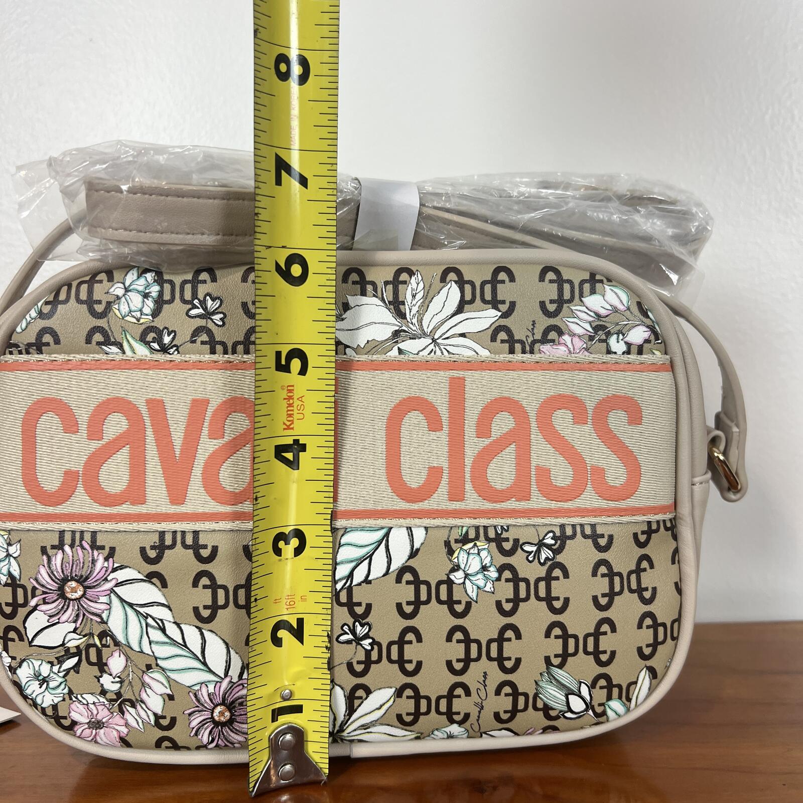 Cavalli Class Floral Logo Camera Crossbody Bag Beige NWT Strap