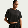 Nike Mini Swoosh Cropped Black Tee Loose Fit Cotton Women’s Size L