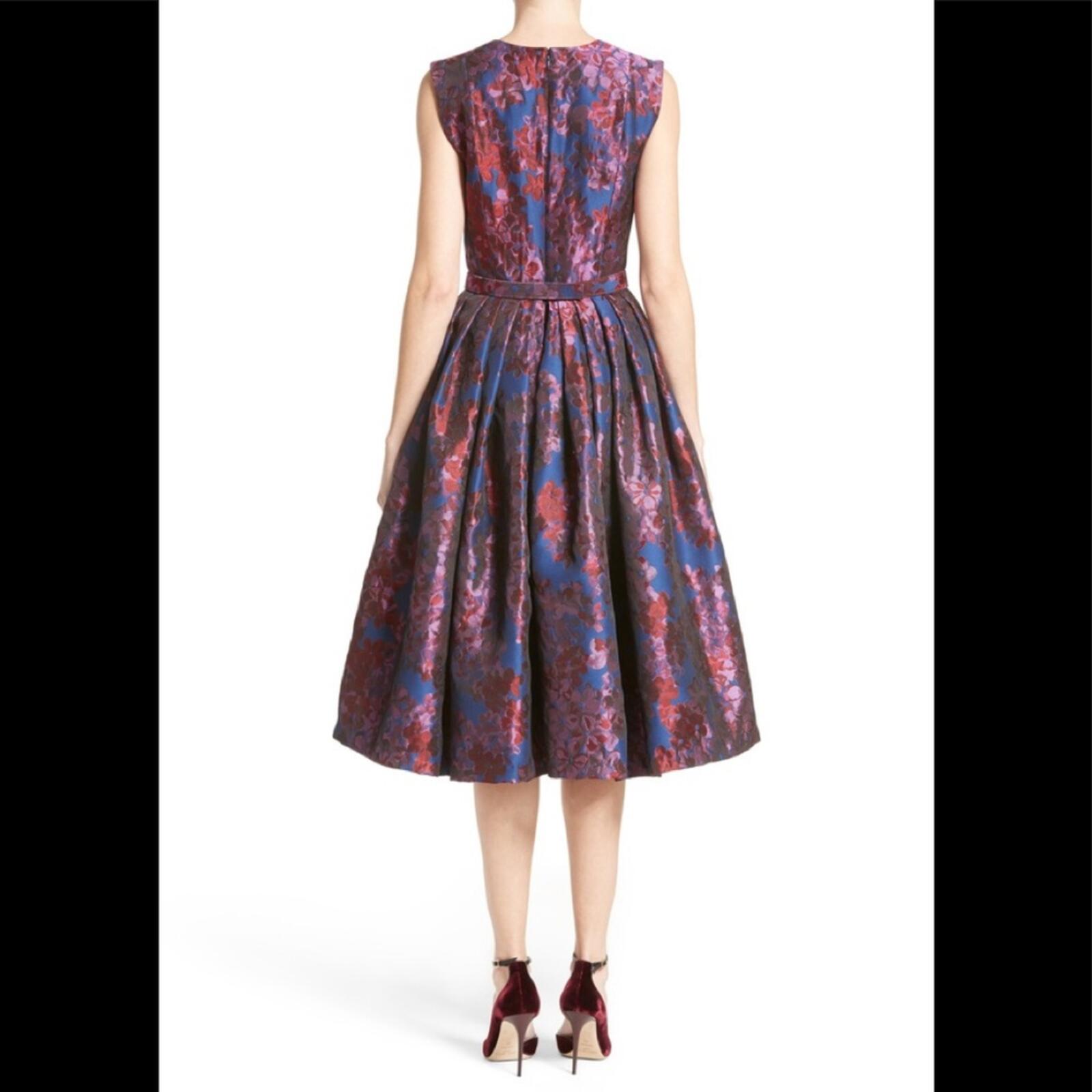 Badgley Mischka Floral Jacquard Fit Flare Dress Blue Pink Size 8