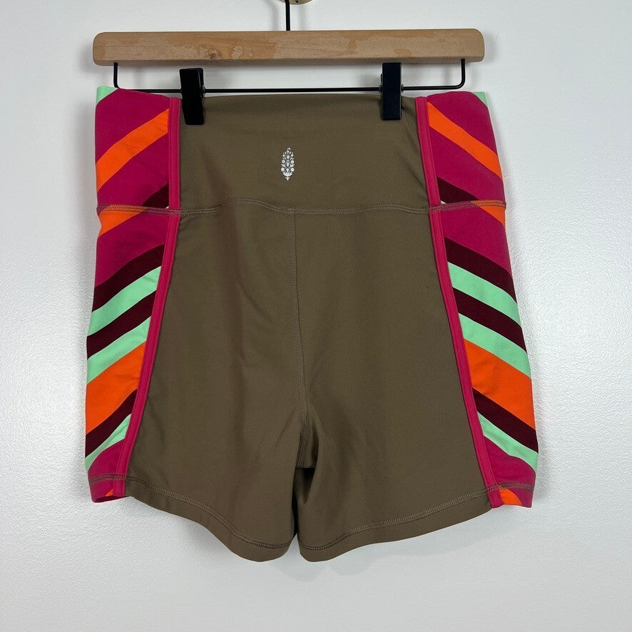 Free People Active Shorts Colorblock High Rise Bike Shorts Multicolor - Large