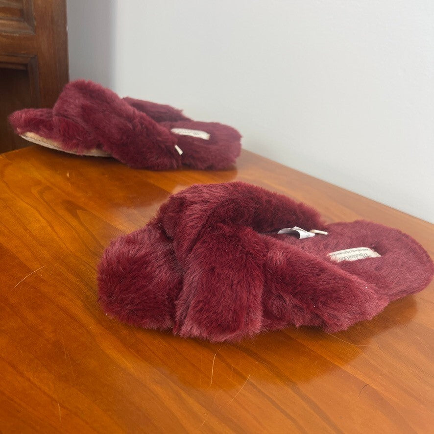 Madewell Burgundy Faux Fur Crisscross Slide Slippers Women's Size 5 NWOT