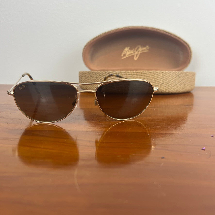 Maui Jim Gold Tone Polarized Sunglasses Brown Lenses w/ Case Unisex