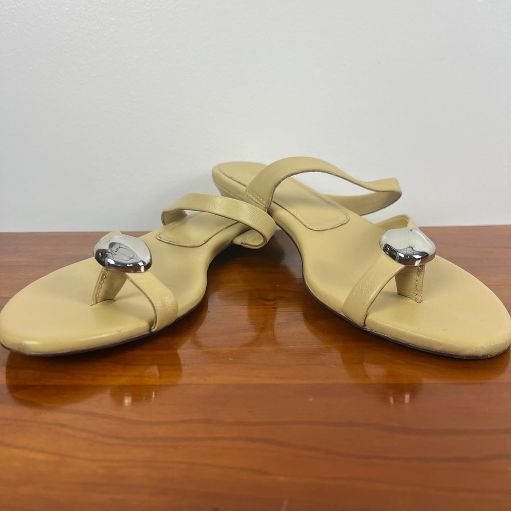 Madewell Leather Silver Toe Ring Slide Sandals Beige/Butter Yellow Women's 8.5
