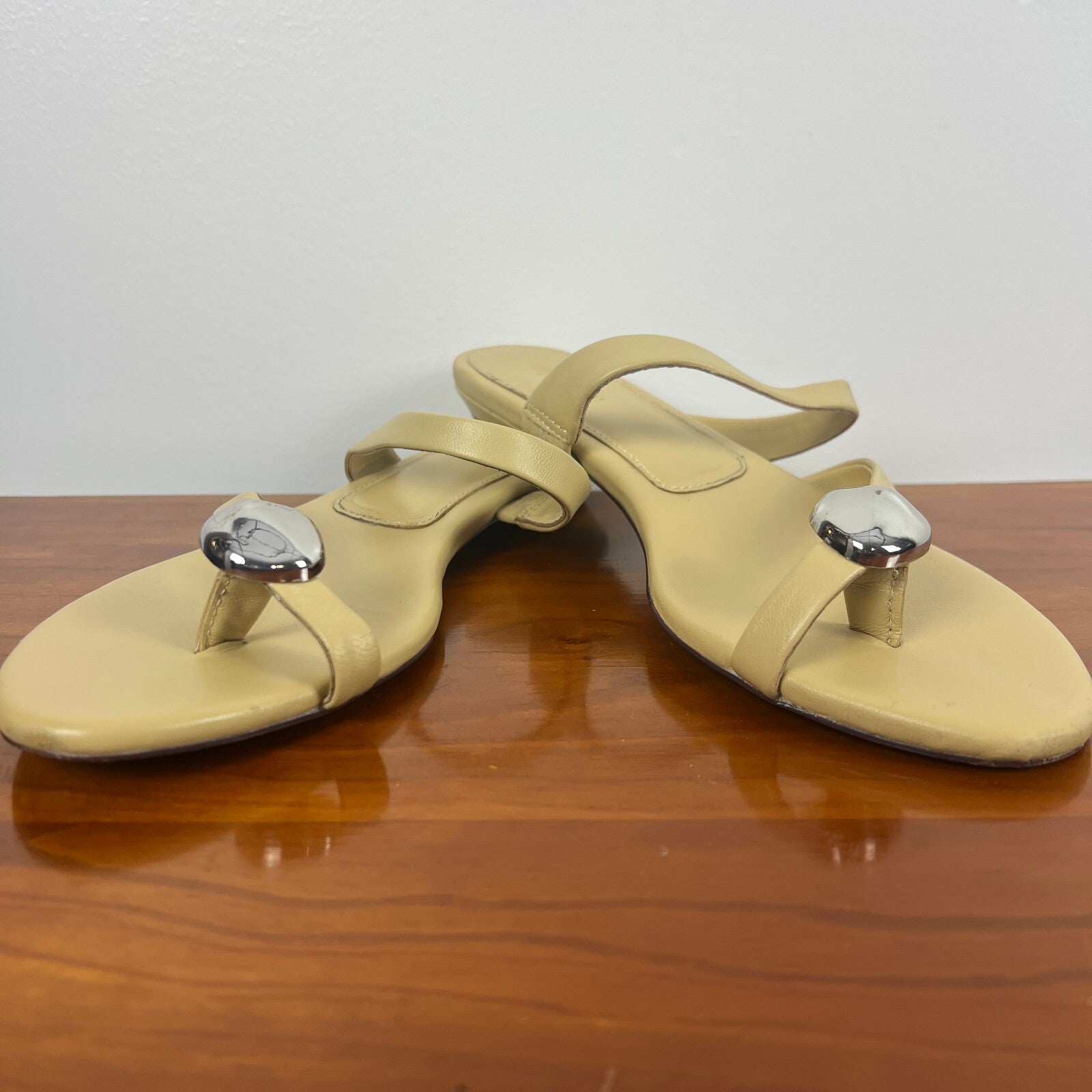 Madewell Leather Silver Toe Ring Slide Sandals Beige/Butter Yellow Women's 8.5