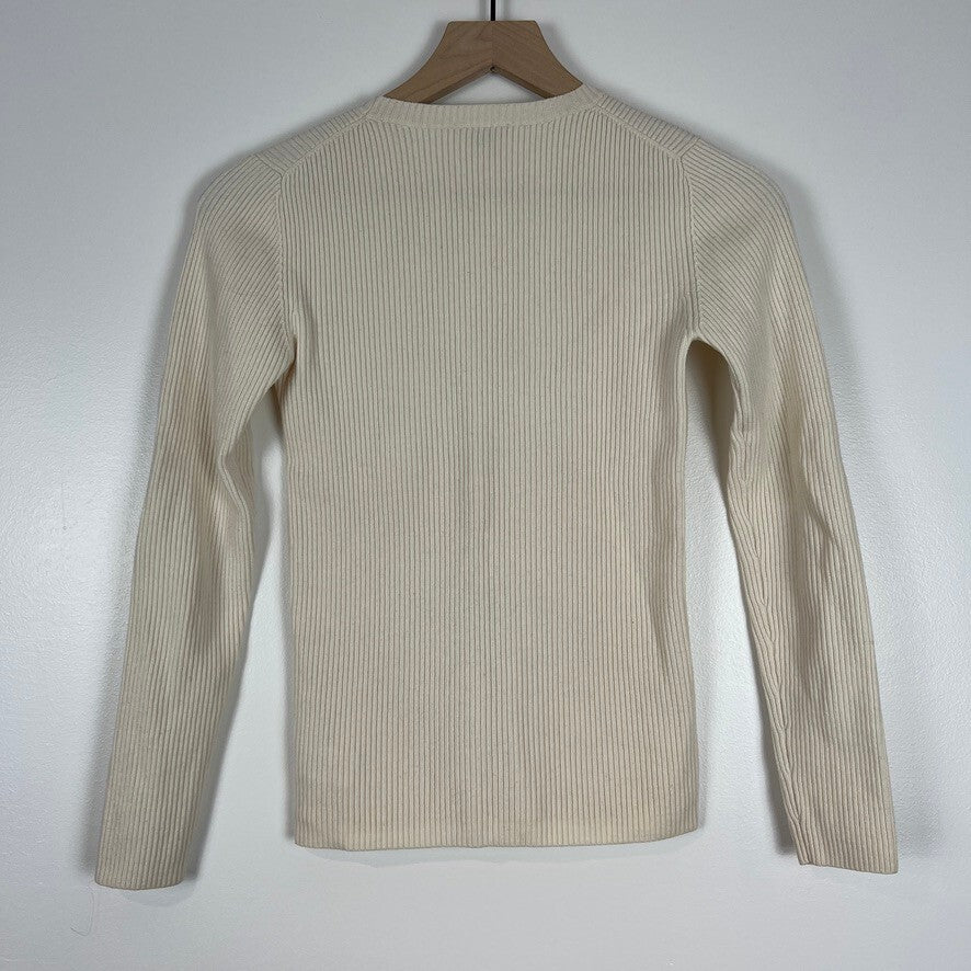 Theory Aideena Evian Stretch Rib Wool Crewneck Sweater Ivory SP