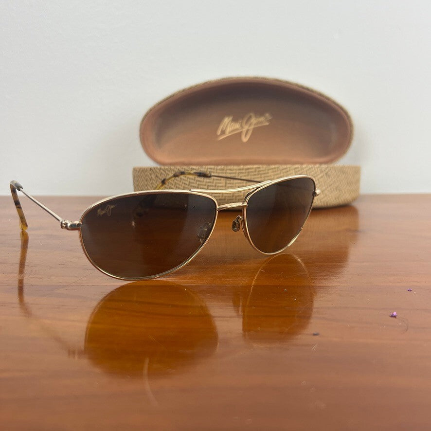Maui Jim Gold Tone Polarized Sunglasses Brown Lenses w/ Case Unisex