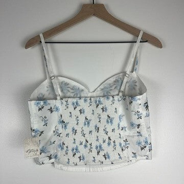 Free People Embroidered Floral Bustier Crop Top Ivory Blue NWT Size Small