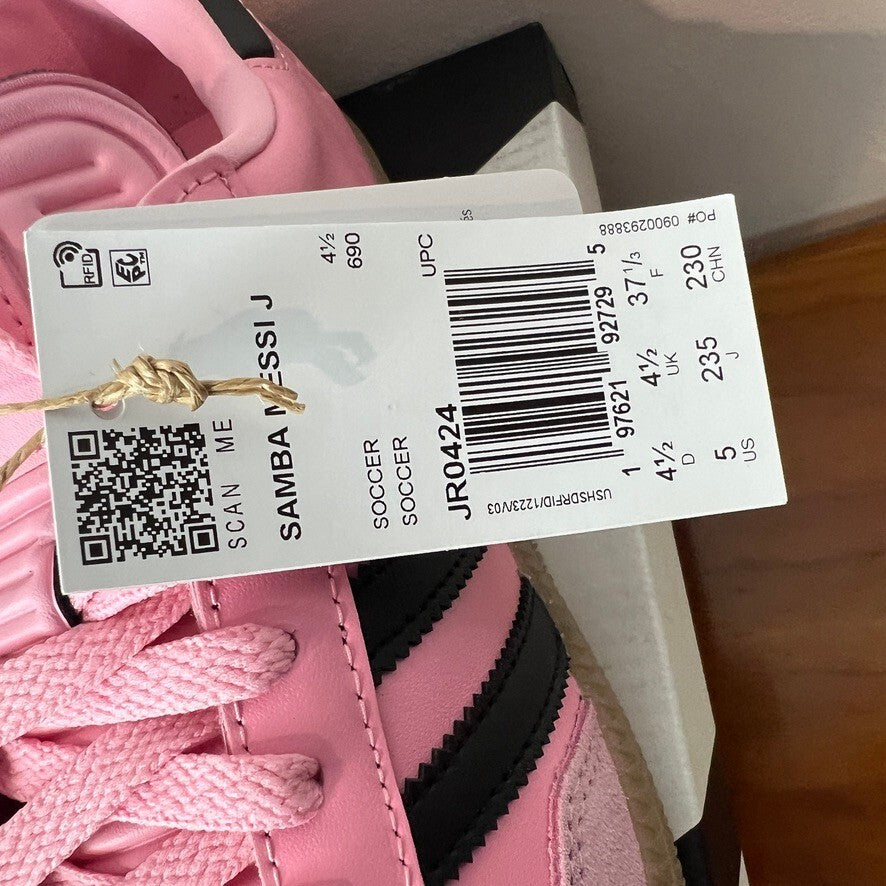 Adidas Samba Messi J Pink Black Gum Sneakers JR0424 Women's 5 NWT New