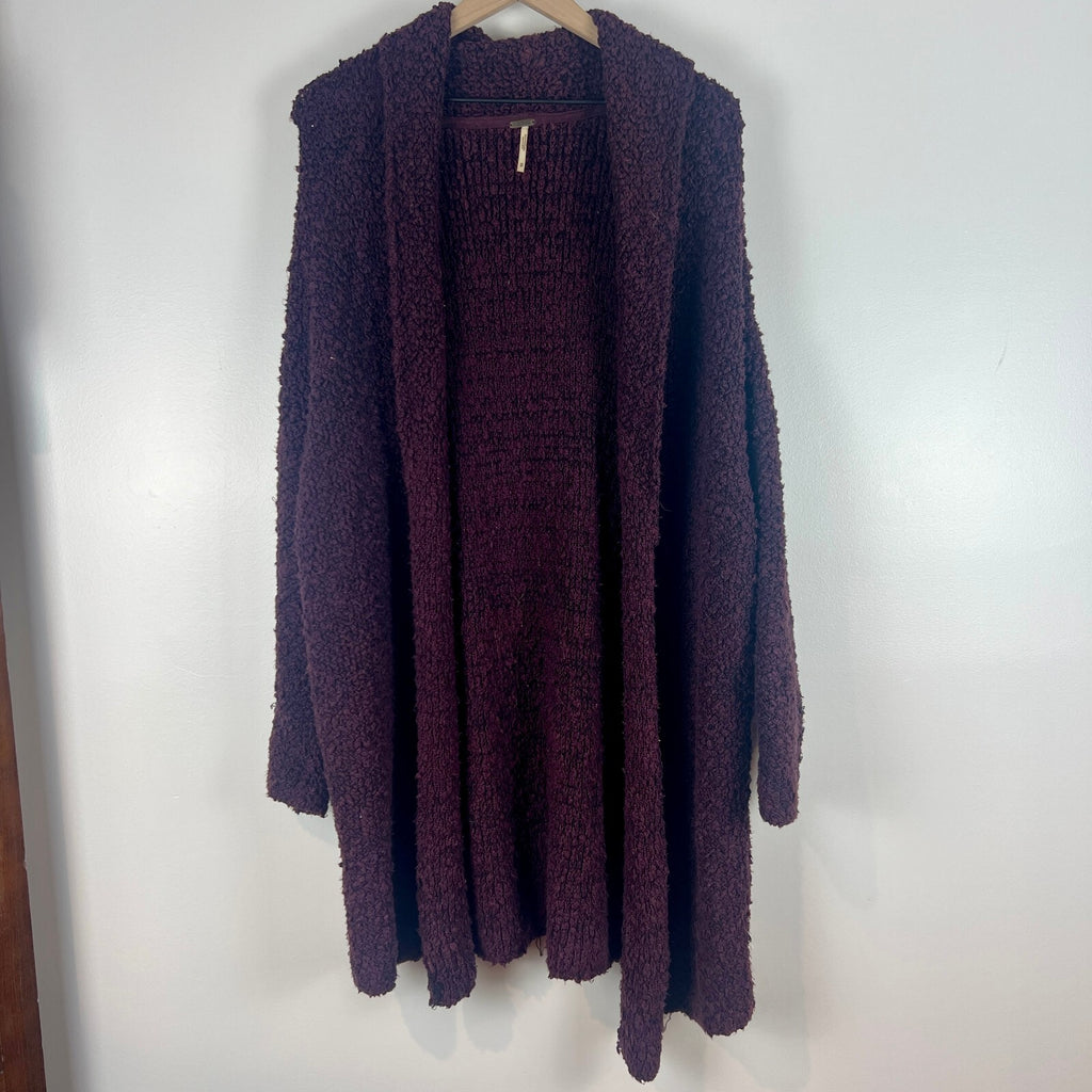Free People Chunky Knit Long Open Cardigan Sweater Plum Women's Medium Boho