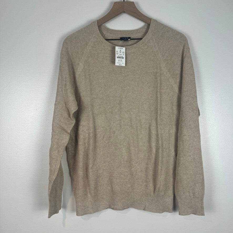 J.Crew 100% Cotton Tan Beige Crewneck Sweater Medium NWT Lightweight Knit New