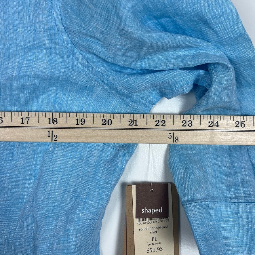 NWT Coldwater Creek 100% Linen Blue Button Front Shirt Petite Large PL
