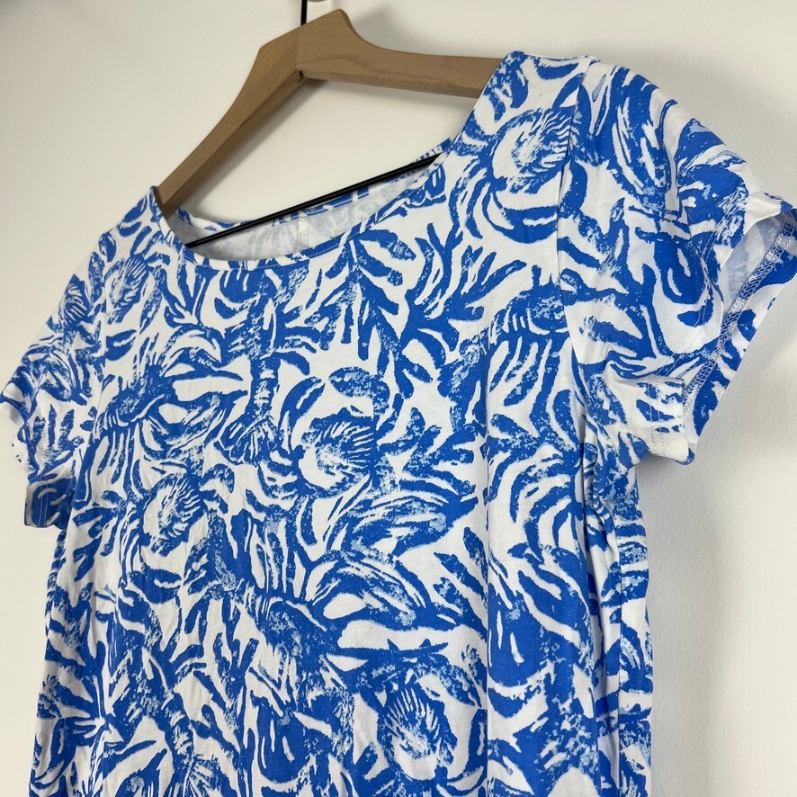 Lilly Pulitzer Blue White Pima Cotton Tropical Shift Dress Women's Medium
