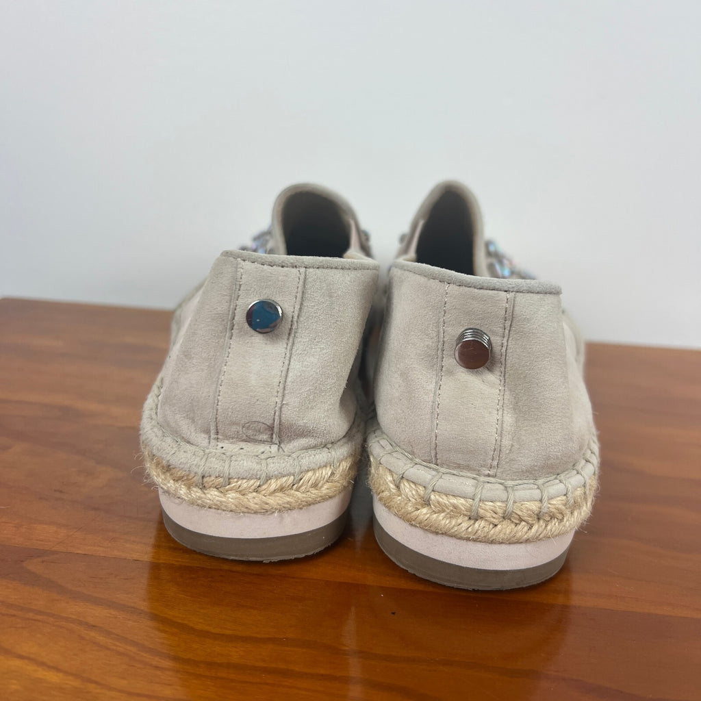 Botkier Susie Crystal Embellished Suede Espadrille Loafers Beige Women's 7.5