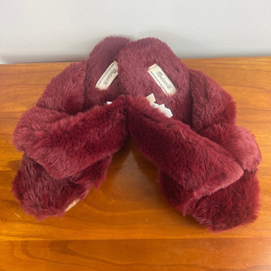 Madewell Burgundy Faux Fur Crisscross Slide Slippers Women's Size 5 NWOT